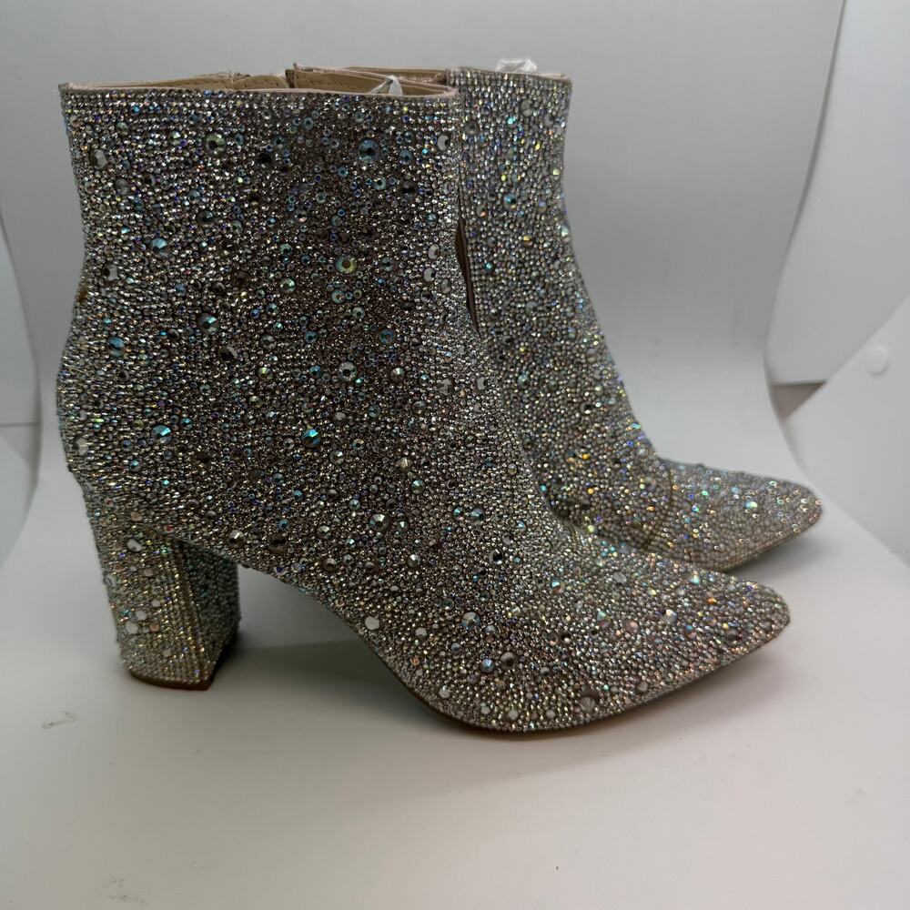 Blue by Betsey Johnson SB-Cady Rhinestone Ankle Booties Womens SZ US 8.5M Silver